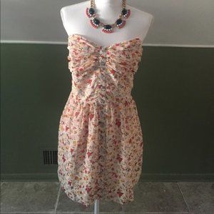 BCBGENERATION FLORAL STRAPLESS CHIFFON MINIDRESS